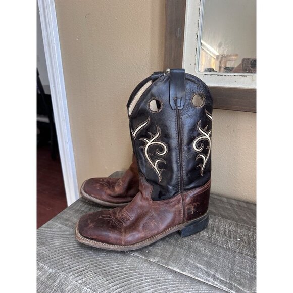 Old West Other - Old West Leather Cowboy Boots Child Youth Broad Square Toe Brown BSY1807 Sz 7